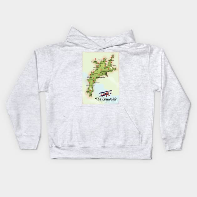 Map Of the Cotswolds England Kids Hoodie by nickemporium1